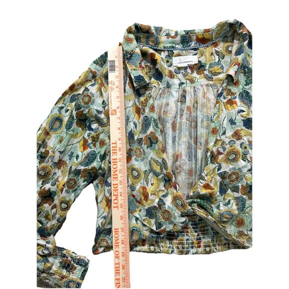 Anthropologie Size XL Cropped twist front blouse with bird pattern - Picture 2 of 8